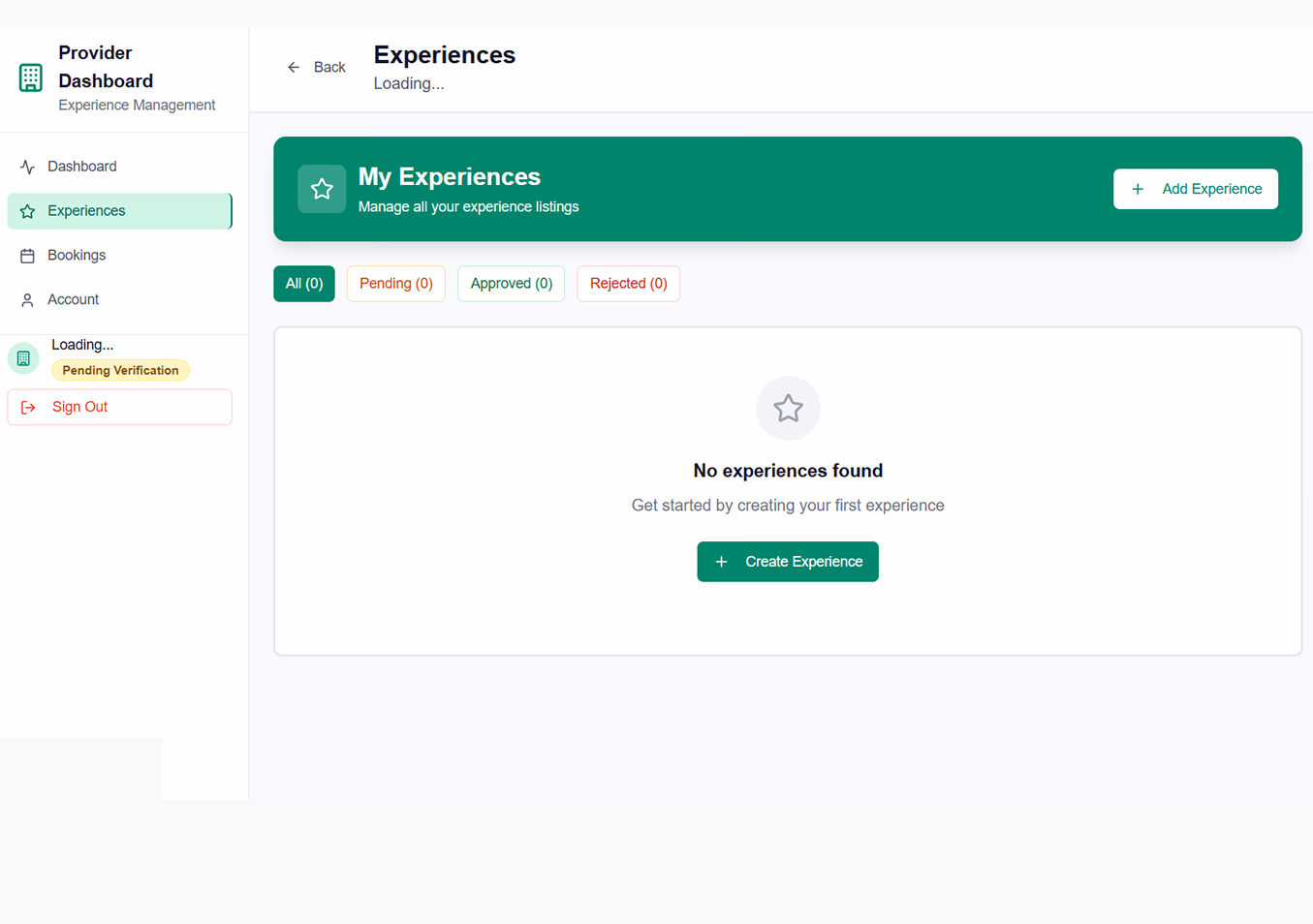 Provider dashboard showing bookings and earnings