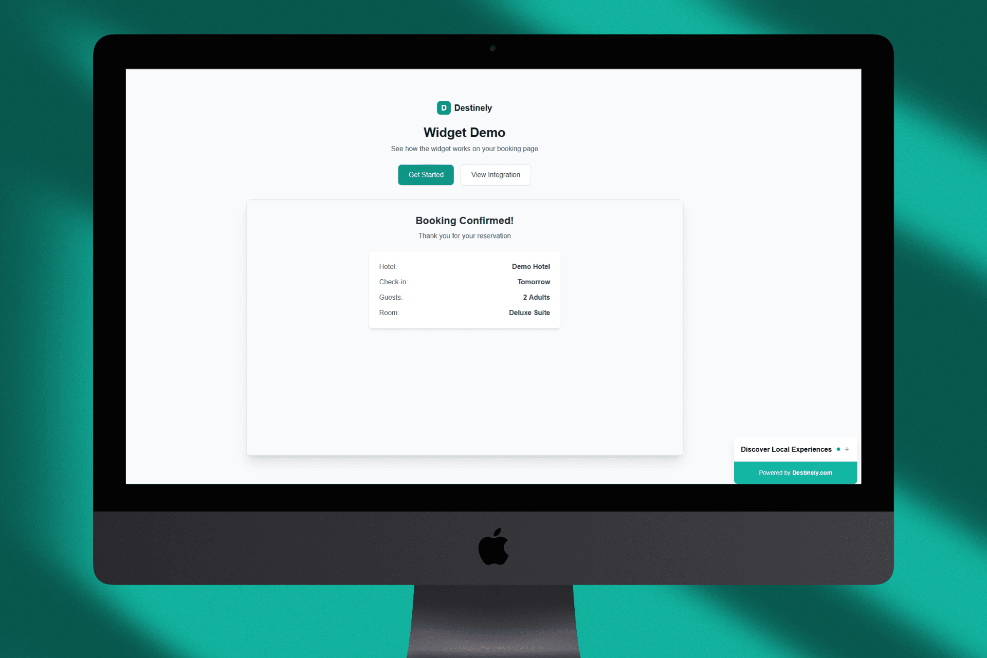 Destinely widget on hotel booking confirmation page
